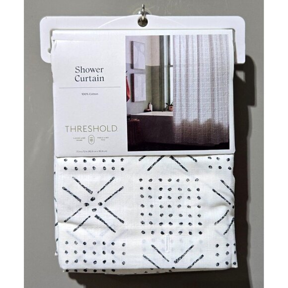 Threshold Black & White Shapes 100% Cotton Buttonhole Top 72" Shower Curtain - Picture 1 of 8